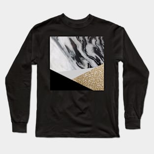 Preppy Minimalist geometric triangles gold black white marble Long Sleeve T-Shirt